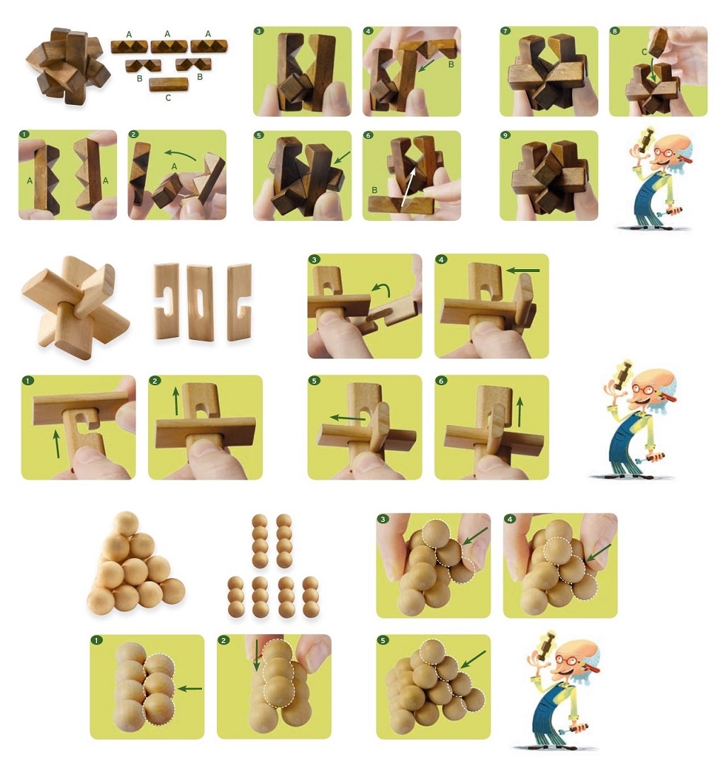 Набор детских сборных деревянных головоломок, 6 фигур  